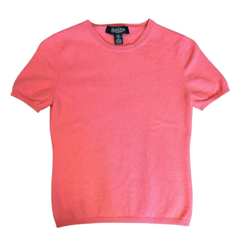 PECK & PECK COLLECTION Women's 100% Cashmere Sweater MEDIUM Pink Short Sleeve